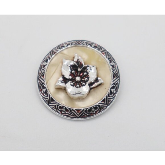 2 Vintage Scarf Clips Goldtone Silvertone Scarf Holder Mother of Pearl - Picture 2 of 5